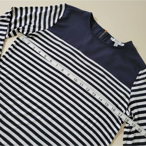 Chaus Women's Navy Stripe Zipper Back Long Sleeve Top - Picture 3 of 10